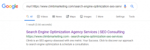 Climb Marketing SEO Page Example of Inurl Advanced Search Operator