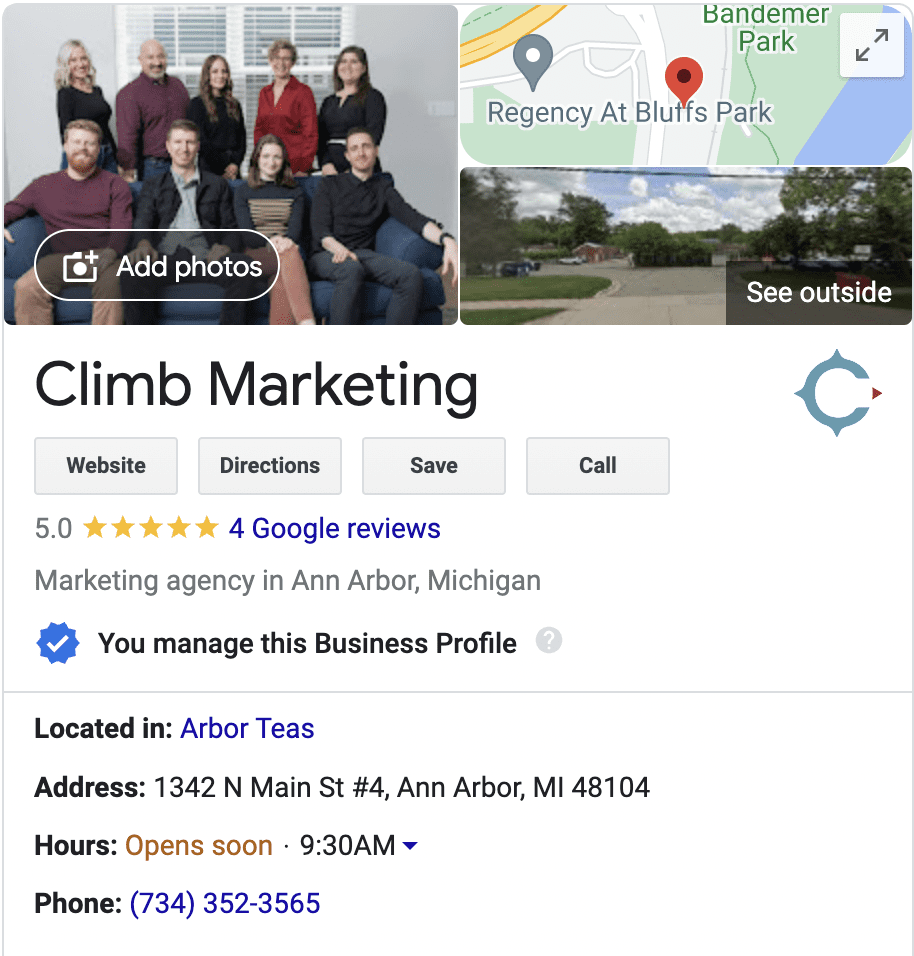 Climb Marketing Google My Business Listing